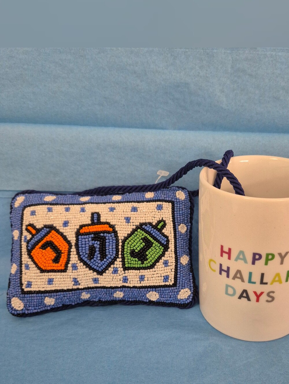 Hanukkah Gift Set Fringe Mug + beaded Door Hanger